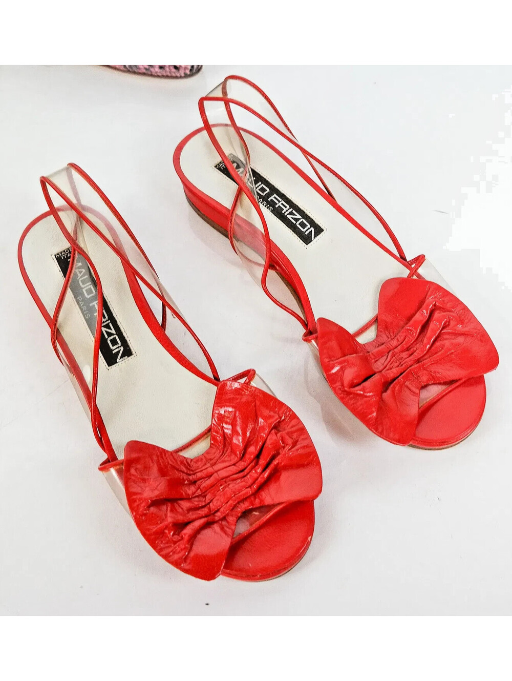Maud Frizon Paris Red Bow Sandals EU 39 Clear PVC Slingback Vintage